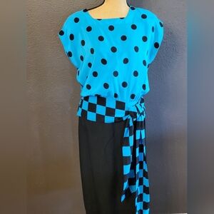 Adele Simpson Vtg 80s Skirt Set Blue/Black Size 14